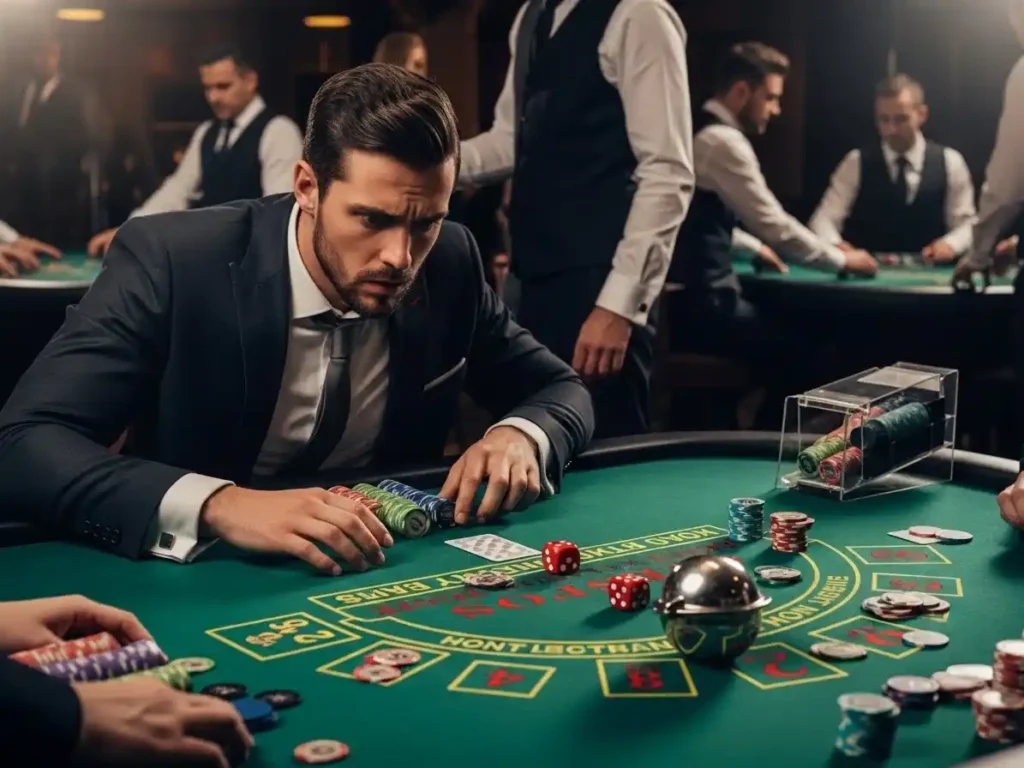 Online Casino Sic Bo Experience in the Philippines Man playing digital casino Sic Bo with dice interface while playing slots online Philippines