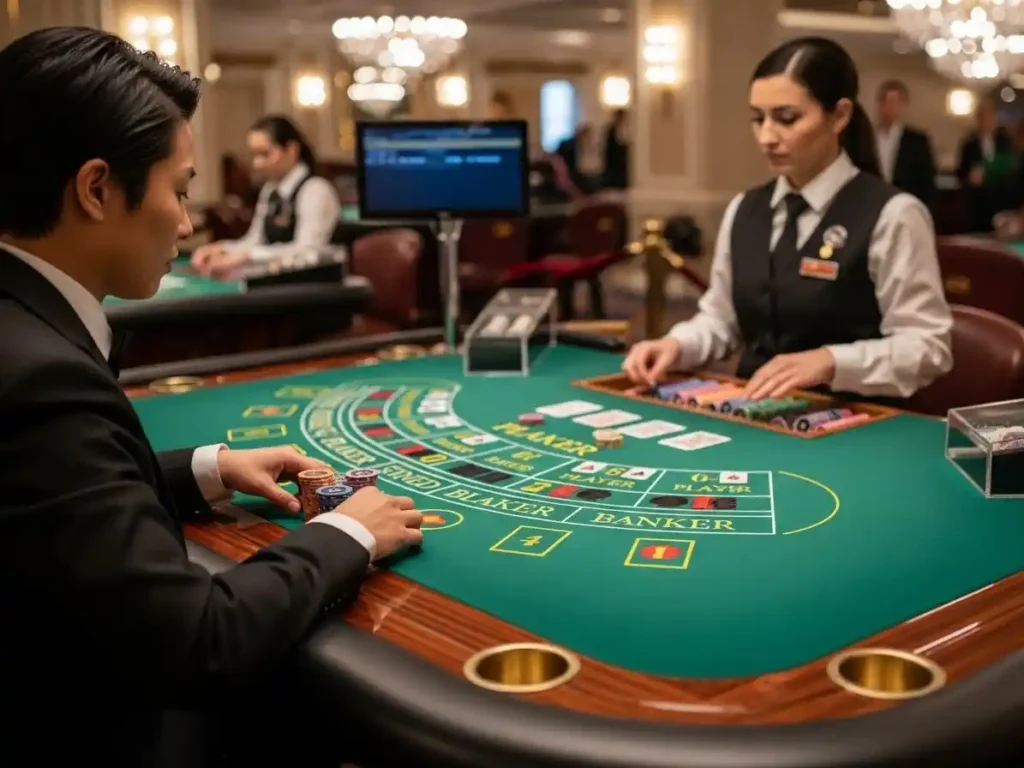 Person playing casino baccarat online with first deposit bonus PH