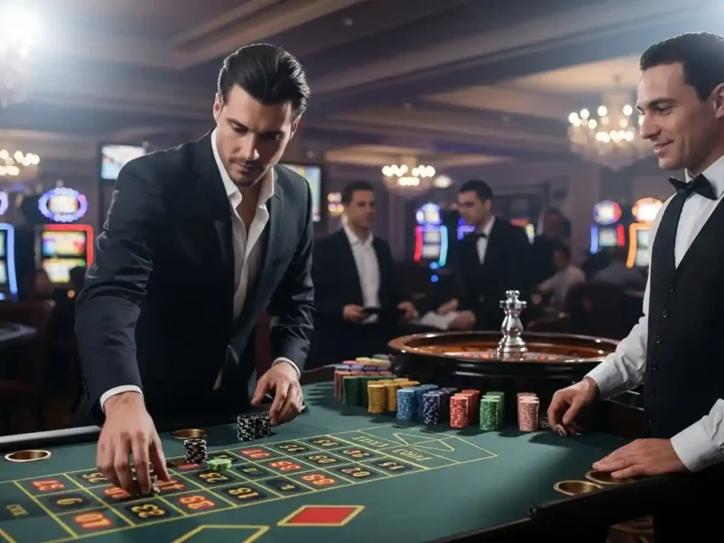 Player placing bets in an online casino roulette game at free spins casino Philippines