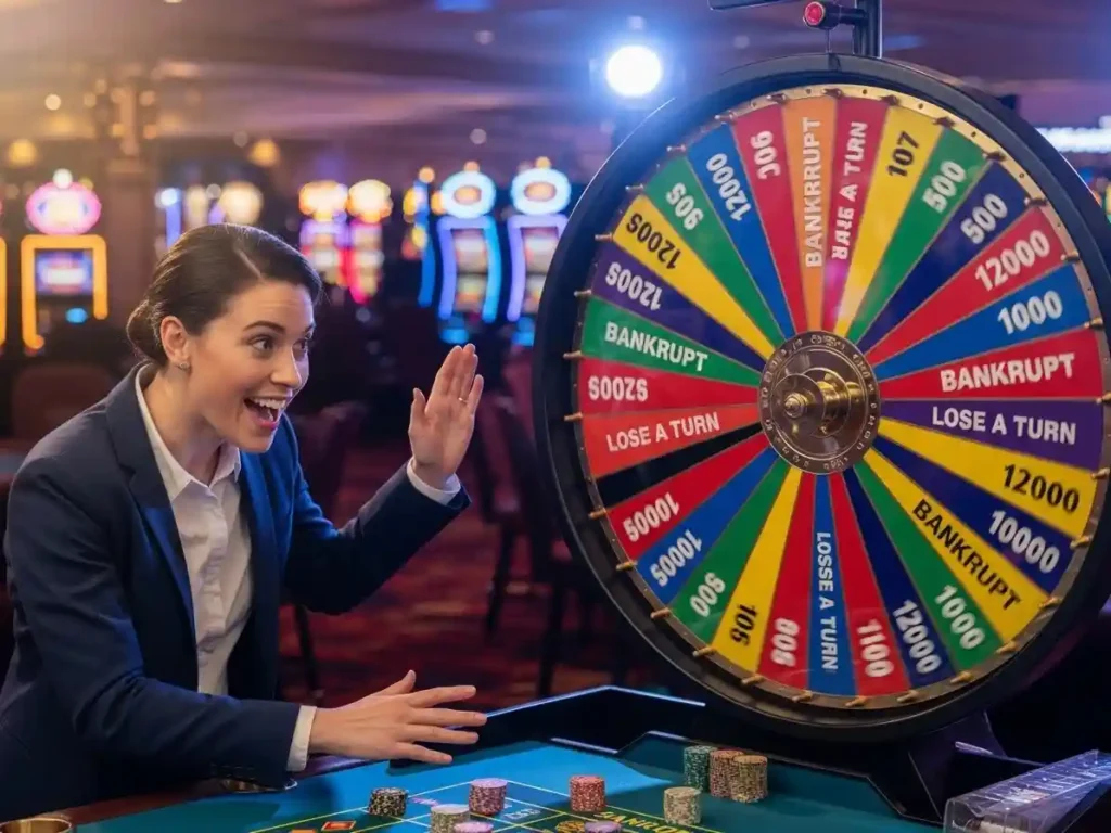 Man playing digital casino Wheel of Fortune with virtual wheel in a legal online casino in Philippines