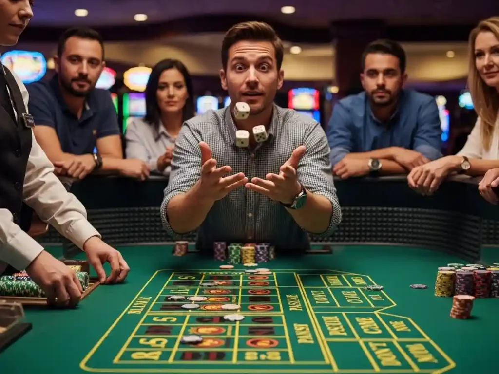 Man playing digital casino craps with dice and betting table at best online casino PH